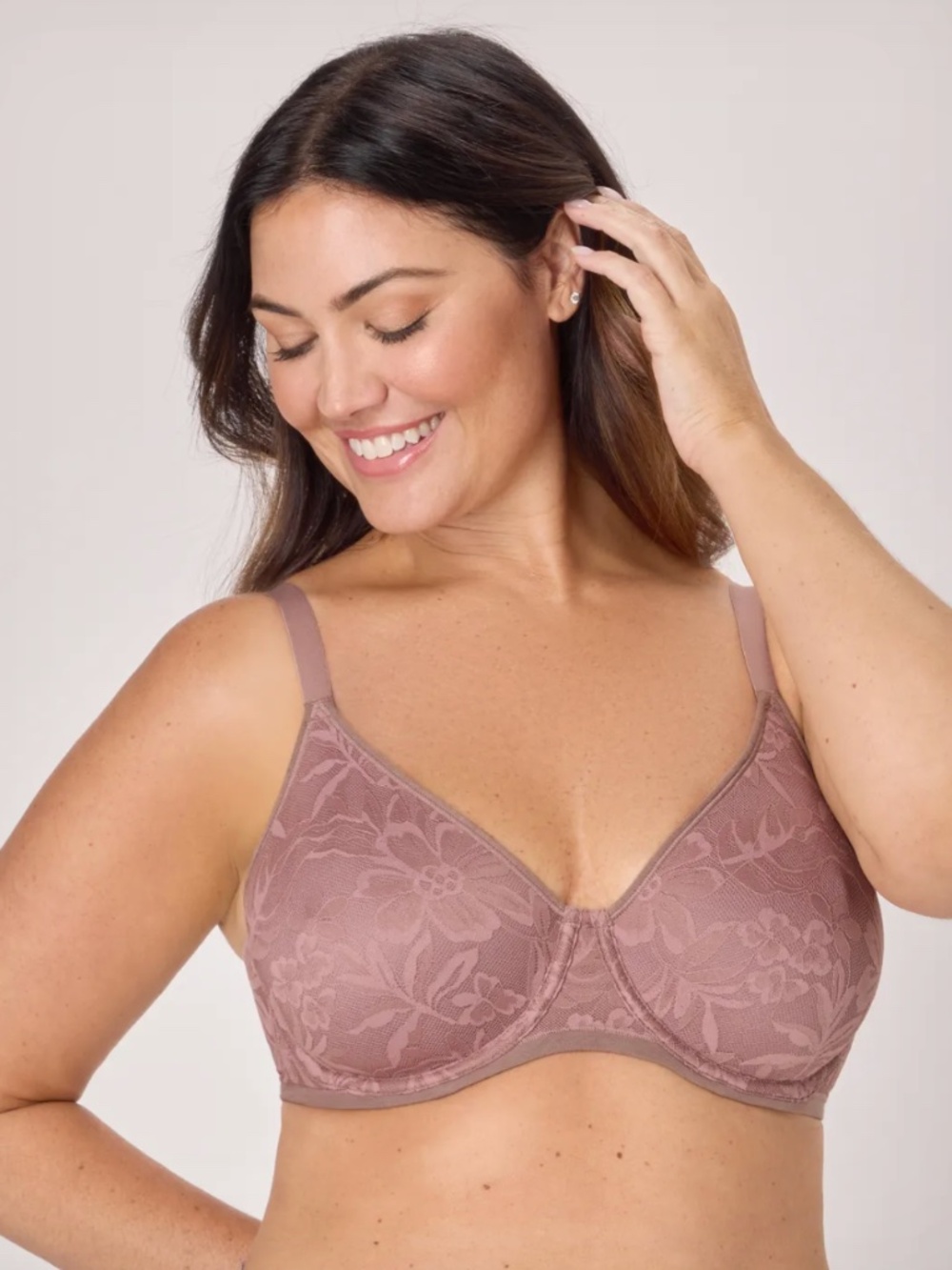 Bali Breathe Underwire Lace Cotton Modal Bra Mocha Velvet DF7590 Sz 42D